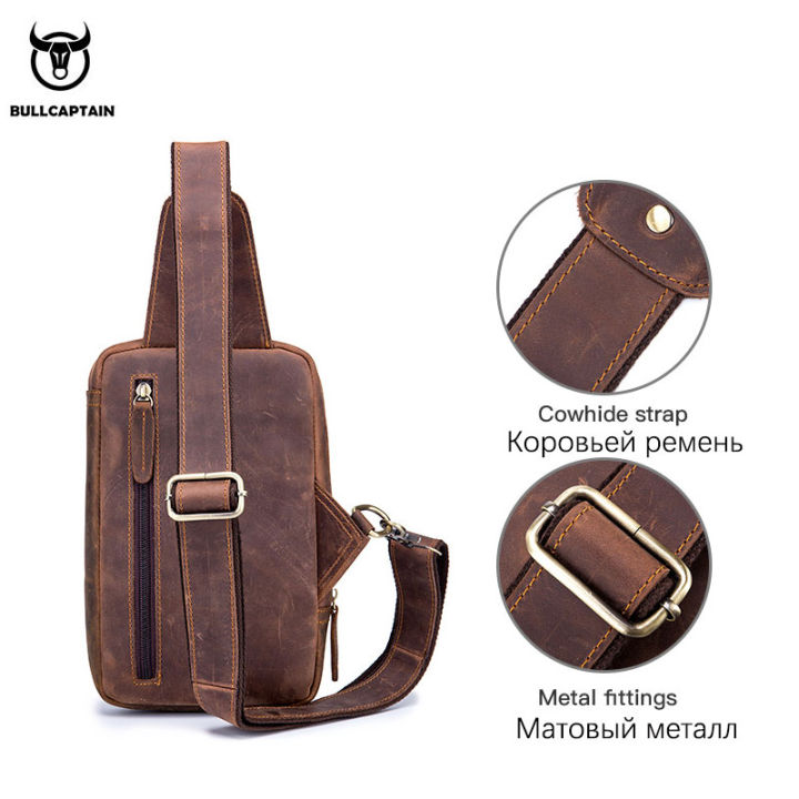 BULLCAPTAIN%20Men's%20Crossbody%20Bags%20Crazy%20Horse%20Leather%20Chest%20Bag's%20Leather%20Crossbody%20Bages%20Retro%20Men's%20Zip%20Pocket%20Short%20Travel%20Bag%20-%20Image%205