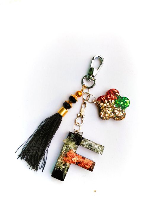 Resin keychain , Handmade custom keychain,3D letter F , Alphabet A-Z