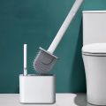Silicone Toilet Brush Cleaning Brush Flat Head Flexible Wall Mounted Toilet Bowl Cleaner Brush Holder Set for WC Bathroom.