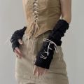 Fingerless Long Wrist Gloves Arm Warmers False Sleeves Knitted Gloves Finger Sleeves Cover Black White Half Finger Gloves.