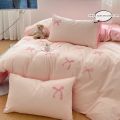 3 Piece Sheet Set pink bowknot embroidery Quilt Set , comfortable embroidery Bedding Set Bedspread for All Season.
