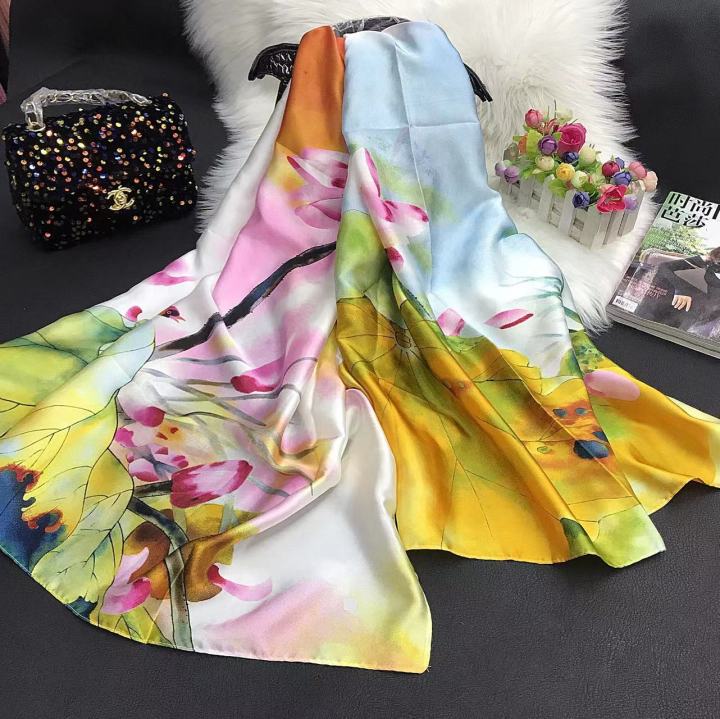 Printed Silk Scarf for Women - Natural Silk Hijab, Lightweight Stole, 72"x32", Multiple Designs