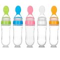 Dr Gym | Silicone Baby Feeding Bottle With Spoon | Food Supplement | Children Rice Paste Bottle | Cute Soft Non-Slip for Kids | DG 888 | Bottle 90 ml | BPA Free. 