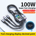 New luminescent 100W transparent three in one super fast charging data cable suitable for Android, Huawei, and Apple phone data. 