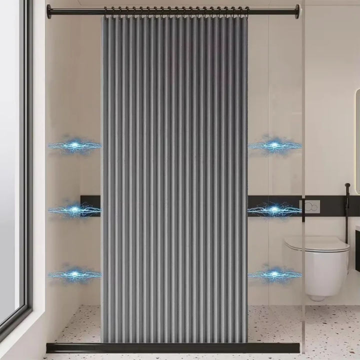 Magnetic%20Foldable%20Linen%20Bath%20Curtain%20Waterproof%20for%20Walk-In%20Shower%20-%20No%20Included%20Adjustable%20Rod%20-%20Image%202