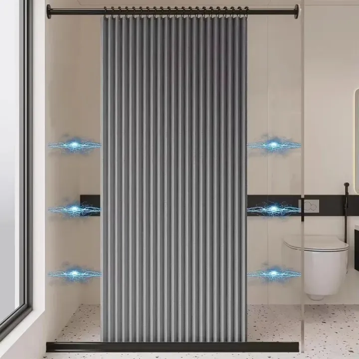 Magnetic%20Foldable%20Linen%20Bath%20Curtain%20Waterproof%20for%20Walk-In%20Shower%20-%20No%20Included%20Adjustable%20Rod%20-%20Image%202