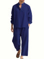 Men's Long Sleeve Shirt and Pants Suits Men Beach Wear Tracksuit Solid Color Shirts Sweatpants Hawaiian Vacation Men's Clothing. 