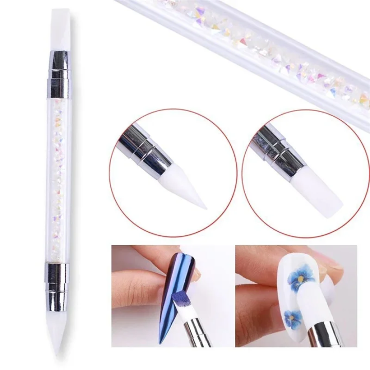 Dual-ended Silicone Sculpture Nail Art Pen Nail Art Brush Carving Mirror Glitter Powder Dotting Painting Nail Pen Manicure Tools