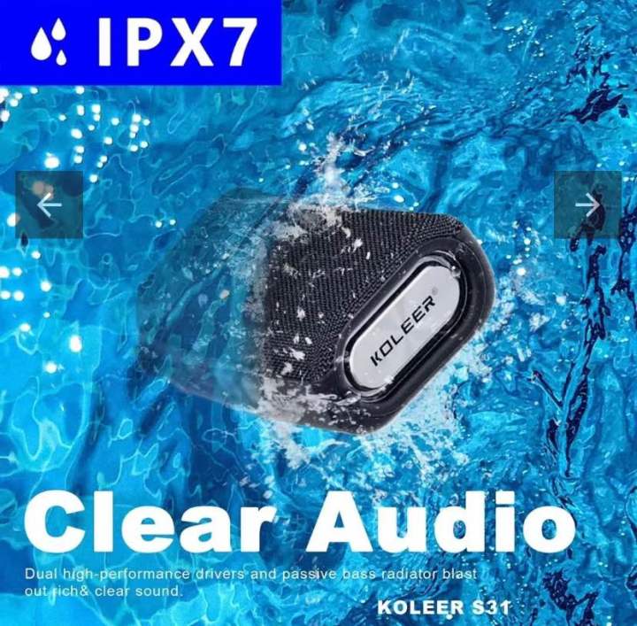 KOLEER S31 Portable Waterproof TWS Bluetooth Speaker with Deep Bass, Stereo Pairing, Rechargeable Battery, Hands-Free Calls, and Clip-On Design