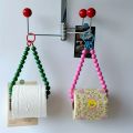 Chic Pink Beaded Toilet Paper Holder & Phone Chain - Punch-Free, Wall-Mounted Organizer For Bathroom And Office Decor. 