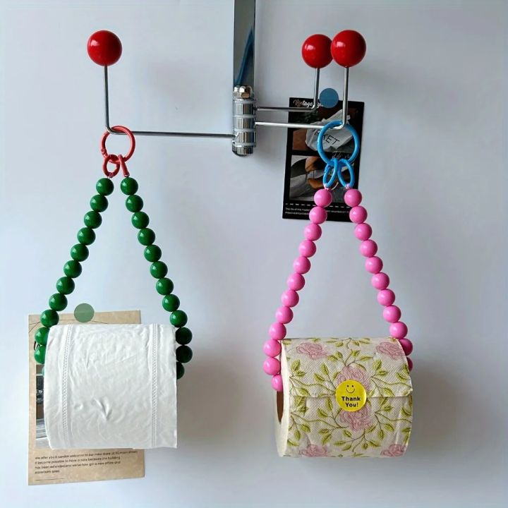 Chic%20Pink%20Beaded%20Toilet%20Paper%20Holder%20&%20Phone%20Chain%20-%20Punch-Free,%20Wall-Mounted%20Organizer%20For%20Bathroom%20And%20Office%20Decor%20-%20Image%204
