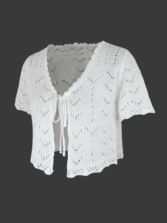 Women's knitting beach short-sleeved wispy knit cardigan