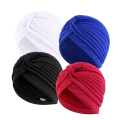 4pcs/set Solid Color Turban Cap Elastic Bonnet Head Scarf Women Chemo Hats Casual Pleated Head Wrap. 