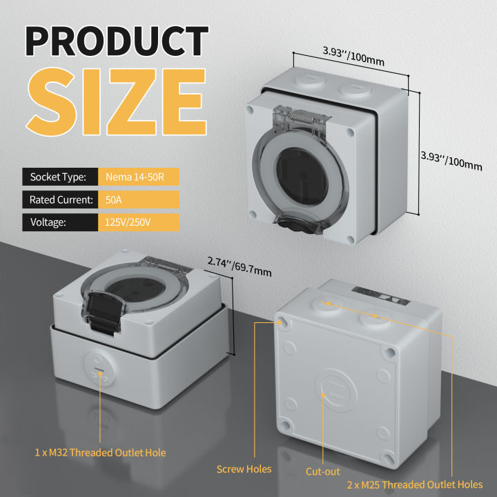 DaierTek%2050%20Amp%20RV%20Outlet%20Box%20125/250V%20NEMA%2014-50R%20RV%20Receptacle%20Weatherproof%20Electrical%20Power%20Outlet%20Panel%20for%20RV%20Camper%20Traile%20-%20Image%203