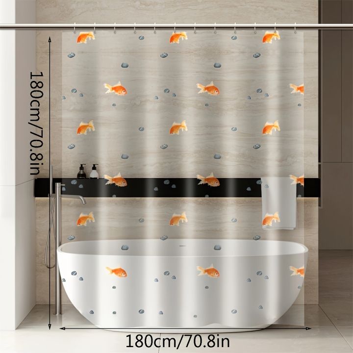 High-Quality%20PEVA%20Goldfish%20Shower%20Curtain%20-%20Transparent%20Bathroom%20Decor%20with%20Orange%20Fish%20and%20Stone%20Design,%20Includes%2012%20Hooks%20-%20Image%205