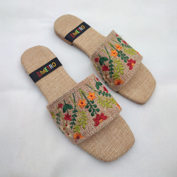 Handmade Embroidered Casual Ladies Slides Slippers for Women and Girls