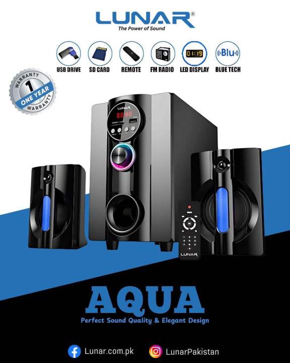 Lunar AQUA 2.1 Speaker System With Bluetooth, USB & Remote Control
