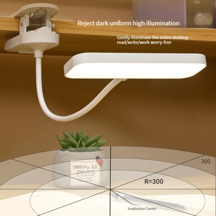 Clip-On Desk Lamp with Eye Care, USB Rechargeable & Plug-in Dimmable ...