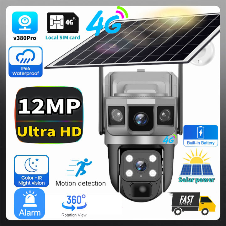 12MP 6K Solar 4G Camera CCTV Surveillance Outdoor Waterproof Monitor ...