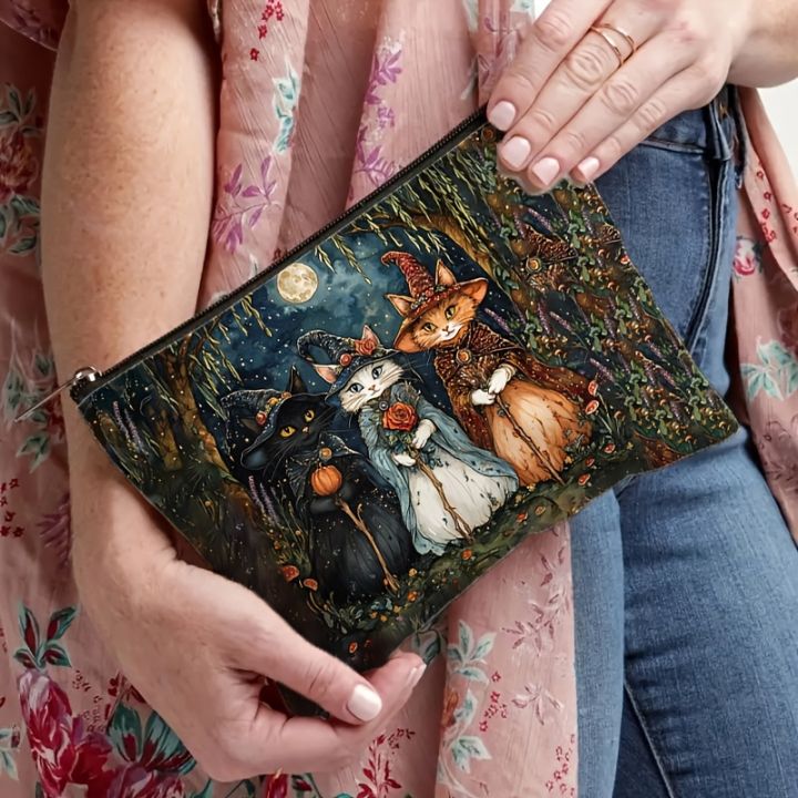 1pc%20Retro%20Night%20Cat%20Wizard%20Makeup%20Bag%20Double-Sided%20Printed,%20Durable%20&%20Foldable%20Travel%20Storage%20Whimsical%20Halloween%20Design%20Pouch%20-%20Image%202