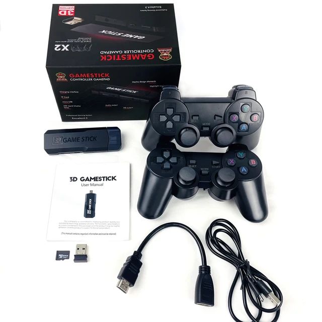 Game Stick X2 and X2 Plus 64GB 37,000 and 33,000 Plus Games 4K Game Stick 3D HD Retro Video Game Console 2 Wireless Controller 30 plus Emulator For PS1/N64/DC MORE