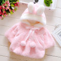 Children's Winter Coat Warm White Pink Rabbit Ears Hooded Cape Korean Version Cute Plush Thick Coat. 