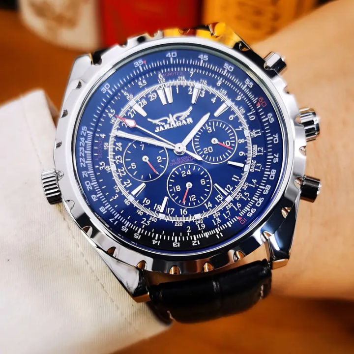 Men's Luxury Pilot Watch - Automatic Mechanical Movement, 24-Hour Display, Faux Leather Strap - Perfect for Business or Casual Wear