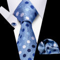 Tie Man Luxury Business Neck Tie For Mens Cufflinks Pocket Square Set 7.5cm Necktie For Wedding Party Shirts Sets White Cravats. 