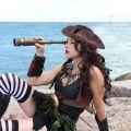 Faux Leather Pirate Hat Brown Captain Hat Vintage Button Masquerade Party Cosplay Costume Hat For Men Women Photography Props. 