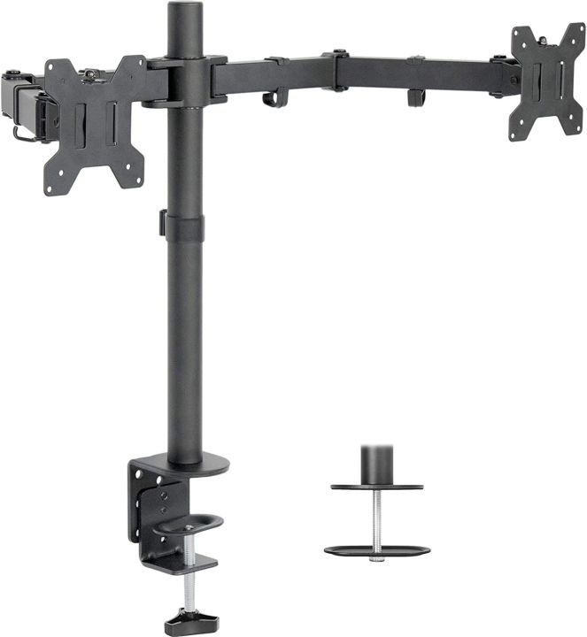 Imported LED LCD TV Bracket Mount Monitor Table Clip Dual 14 to 28 inch LCD LED Monitor Desk Mount Stand with C-clamp and Bolt-Through Grommet, Heavy Duty Fully Adjustable Arms for 2 Screens