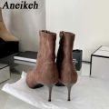 Aneikeh Autumn Winter Pointed Toe Ankle Boots Designer Vintage Thin Low Heel Women Shoes Short Modern Botas Zapatos De Mujer.