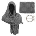 Wrap Dune Wasteland Hooded Shawl With Viking Brooch | Cowl Scarf Rogue Medieval Cloak Renaissance Costume Cape.