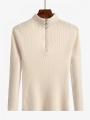 Women Fashion Solid Knitted Sweaters Vintage Long Sleeve Zip-up Basic Half Turtleneck Sweater Female Pullovers Chic Casual Tops.