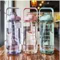2000ml1pc Gradient Frosted Water Bottle With Handle Outdoor Portable Straw Cup. 