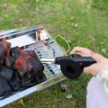 LMETJMA Hand BBQ Fan Outdoor BBQ Fan Air Blower For Barbecue Picnic Manual Crank Grill BBQ Fan Fire Bellows BBQ Tools KC0266. 