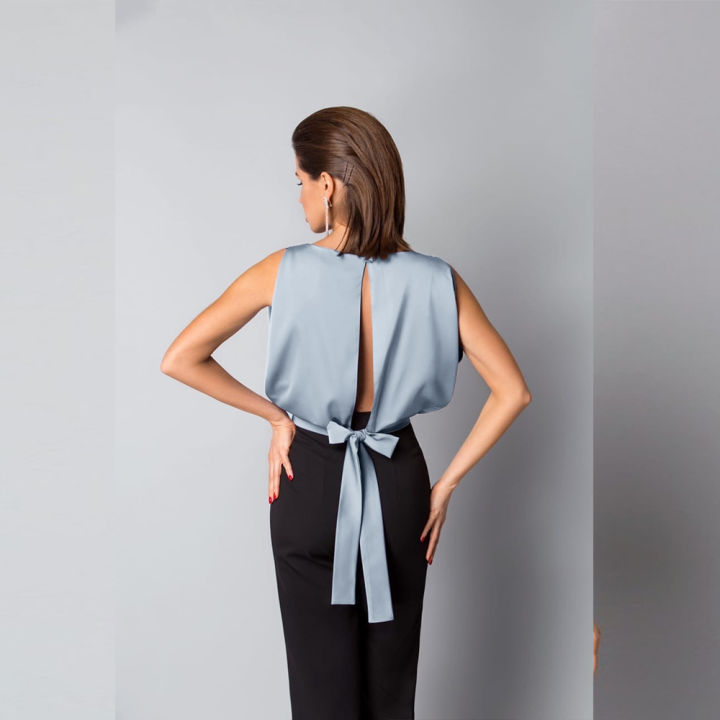 New%20Summer%20Clothes%20Women%20Solid%20%20Backless%20Lace%20Up%20Bow%20Satin%20Top%20Sleeveless%20Back%20Hollow%20Out%20Round%20Neck%20Elegant%20Shirt%20-%20Image%202
