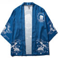 Kimono with Japanese Cat Print, Thin Kimono for Men, Japanese Streetwear, Blue, Casual, Outerwear. 