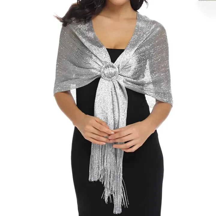 Gold%20Thread%20Tassel%20Scarf%20Shawl%20For%20Women%20Luxury%20Glitter%20Silver%20Scarves%20Ladies'%20Fashionable%20Simple%20Party%20Shawls%20160*50cm%20-%20Image%206
