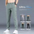 2024 Summer New Thin Ice Silk Stretch Men's Pants Casual Elastic Waist Smooth Trouser Pants Male Brand Clothing 5 Colour. 