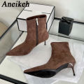 Aneikeh Autumn Winter Pointed Toe Ankle Boots Designer Vintage Thin Low Heel Women Shoes Short Modern Botas Zapatos De Mujer.