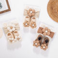 2Pcs/Set Ins Cream Latte Flower Headbands with Ribbed Socks for Baby Girls Boutique Flower Anti-Slip Short Cotton 0-12M Sock. 