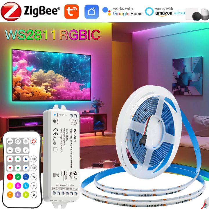 Zigbee 24V RGBIC COB LED Strip Light WS2811 Full Dream Color Tape Addressable Smart SPI FCOB Light RF Remote for  Alexa lightify