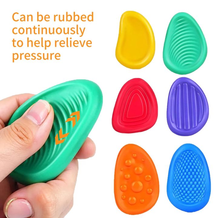 6Pcs Fidget Toys Sensory Stone for Kids Textured Soft Worry Stone for ...