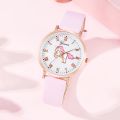 2Pcs Ladies Fashion Trend Roman Unicorn Digital Pink Leather Quartz Watch Simple Crystal Bracelet Set Christmas Birthday Gift. 