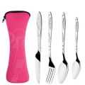 Stainless Steel Tableware Bag Washable with Zipper Cutlery Kit Case Portable Pouch For DinnerHousehold Tool Travel Camping Spoon.