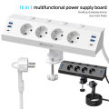Eu Multi-plug power strip with desktop clamping device pull ring plug 4 USB-A and 2 USB-C ports single-control switch 2 m cable. 