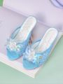 Girl Princess Crystal Slippers High Heels Children's Furniture Slippers. 