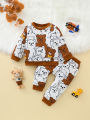 Boys' Casual Spring/Fall Long-Sleeve & Long-Pant Two-Piece Set with All-Over Bear Print. 