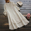 Women's Spring Solid Cotton Linen Shirt Dress Ladies Loose Dress Long Tops Blouse Plus Size Clothes Clothing 2024. 