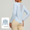 2026 Spring Summer New Women's Yoga Top Loose Mesh Breathable Sports Long Sleeve T-shirt Basic Solid Color Top Riding Clothes.